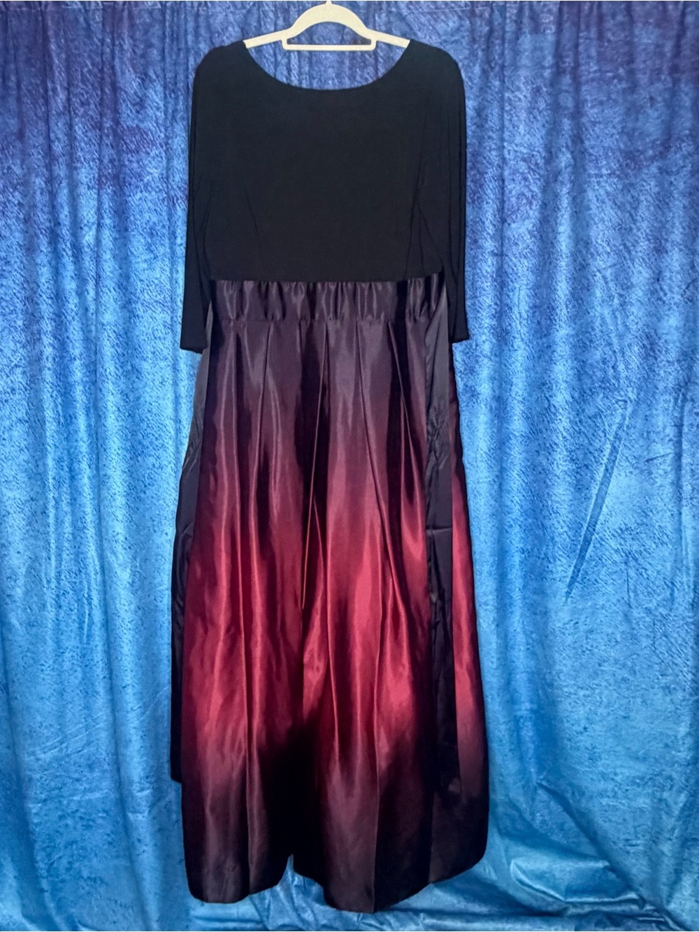 Black and Wine Ombre Maxi Dress with Satin Skirt